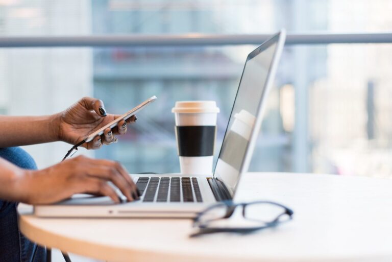 Woman using laptop